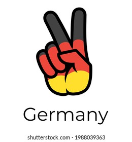 Germany flag in the form of a peace sign. Gesture V victory sign, patriotic sign, icon for apps, websites, T-shirts, souvenirs, etc., isolated on white background