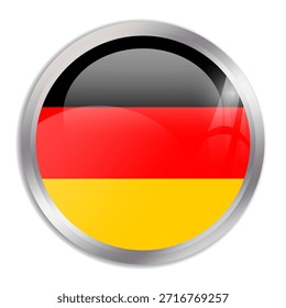 Germany flag - glossy circle button in metal frame displays a colorful flag of a country cultural identity and heritage. The essence of national pride and unity.
