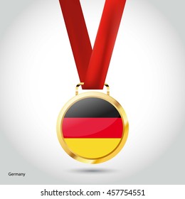 Germany Flag in gold Medal. Vector Illustration. RIO Olympic Game gold Medal. Vector Illustration