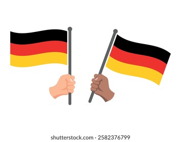 Germany flag in hand icons set, German flag symbol