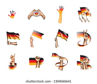 Germany flag and hand on white background. Vector illustration