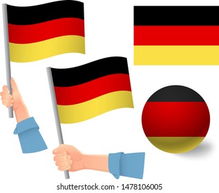 Germany flag in hand set. Ball flag. National flag of Germany vector illustration