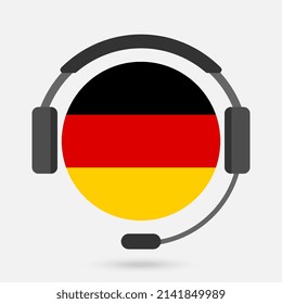 Germany flag with headphones. Vector illustration. German language.