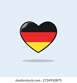 Germany Flag in Heart Shape Icon, Glossy German National Colors Vector Illustration.