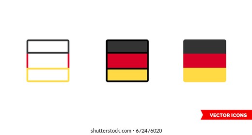 Germany flag icon of 3 types: color, black and white, outline. Isolated vector sign symbol.