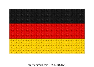 Germany flag icon. German flag composed of many plastic brick toy blocks. Building bricks pattern. Abstract vector illustration. Isolated on a white background