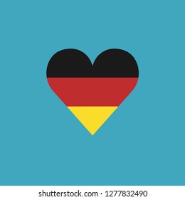 Germany flag icon in a heart shape in flat design. Independence day or National day holiday concept.