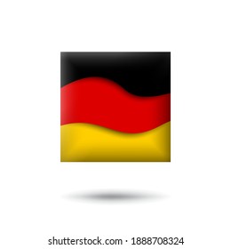 Germany flag icon in the shape of square. Waving in the wind. Abstract waving germany flag. German tricolor. Paper cut style. Vector symbol, icon, button