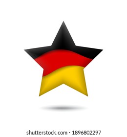 Deutschland Flaggensymbol in Form von Sternen. Weht im Wind. Abstrakte wehende germanische Fahne. Deutscher Trikolon. Papierschnitt-Stil. Vektorsymbol, Symbol, Schaltfläche