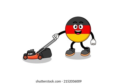 germany flag illustration cartoon holding lawn mower , character design
