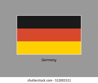 Germany flag. Illustration of the flag on gray backgound. Illustration contains text: germany