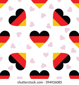 Germany flag independence day seamless pattern. Patriotic country flag background. Germany flag in the shape of heart. Vector seamless pattern.