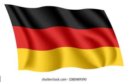 Germany flag. Isolated national flag of Germany. Waving flag of the Federal Republic of Germany. Fluttering german textile flag.