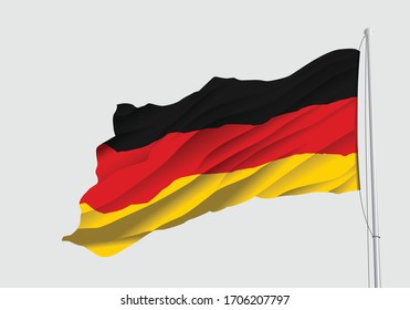 Germany flag isolated on gray background. Realistic Germany flag waving in the Wind. Vector illustration