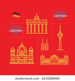 Germany flag and landmarks, independent vectors