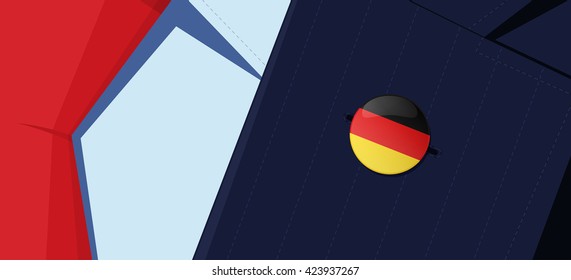 Germany flag lapel pin on man's suit jacket lapel. Transparency used. EPS10 file.