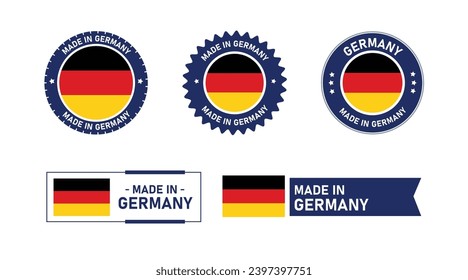 Bandera de Alemania, hecha en Alemania. Etiqueta, sello, marca, vector de icono