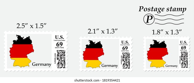 Germany flag map on postage stamp different size.