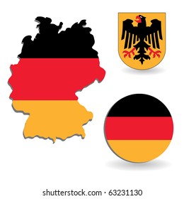 The Germany flag and map on a white background