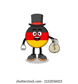 germany flag mascot illustration rich man holding a money sack , character design