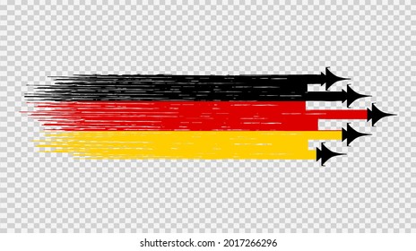 Bandera de Alemania con aviones de combate militares aislados en png o transparentes, Símbolos de Alemania, plantilla para banner, tarjeta, publicidad, promoción, diseño web, afiche, vector, país deportivo ganador de oro superior