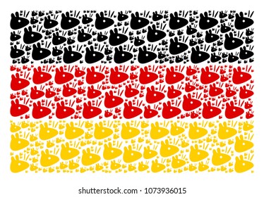 Germany Flag mosaic created of mouse head pictograms. Vector mouse head design elements are united into mosaic Germany flag illustration.