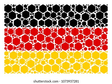 Germany Flag mosaic designed of filled hexagon icons. Vector filled hexagon pictograms are combined into conceptual Germany flag illustration.