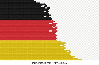 Germany flag on broken brick wall. Empty flag field of another country. Country comparison. Easy editing and vector in groups.