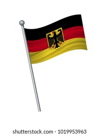 Germany flag on the flagpole. Official colors and proportion correctly. waving of Germany flag on flagpole, vector illustration isolate on white background.