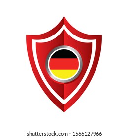 Germany flag on metal shiny shield vector illustration. Collection of flags on shield against white background.