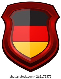 Germany Flag on a Red Glossy Shield, Vector Illustration isolated on White Background.