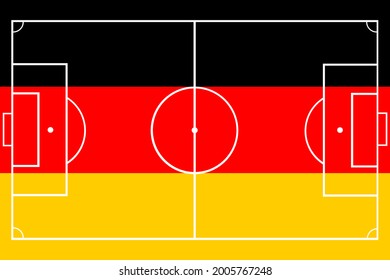 Germany flag over football soccer field vector illustration. Coach table for tactic presentation for players. Sport strategy view. German fan supporters national symbol.