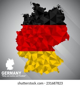 Germany flag overlay on Germany map with polygonal and long tail shadow style (EPS10 art vector)