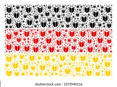 Germany Flag pattern composed of bug elements. Vector bug pictograms are organized into geometric Germany flag composition.