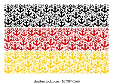 Germany Flag pattern designed of anchor elements. Vector anchor elements are combined into geometric German flag collage.