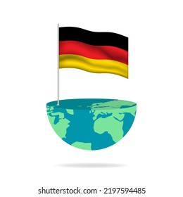 Germany flag pole on globe. Flag waving around the world. Easy editing and vector in groups. National flag vector illustration on white background.
