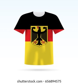 Germany flag printed on a T-shirt. Vector shirt template, isolated on a white background. 