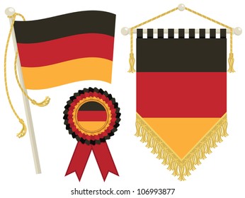 germany flag, rosette and pennant, isolated on white