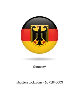 Germany flag - round glossy button. Vector Illustration.