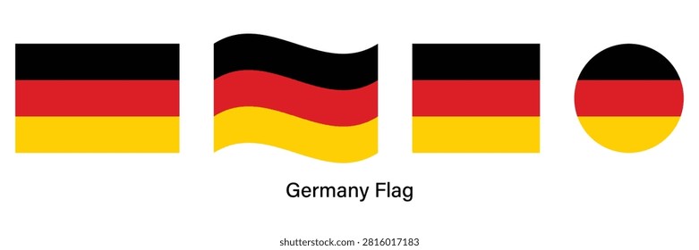 Germany Flag Set with Waving, Circle and Rectangle Shapes Vector Illustration