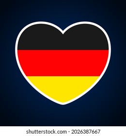 bandera alemana en forma de corazón. Icono símbolo de corazón plano del amor en la bandera nacional de fondo. Ilustración vectorial.