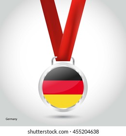 Germany Flag in Silver Medal. Vector Illustration. RIO Olympic Game silver Medal. Vector Illustration