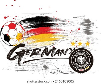 Germany flag with soccer ball .Paint brush stroke vector, graphic design team Germany, Soccer ball on Germany flag background from paint brushes. Abstract flag of Germany. flag grunge
