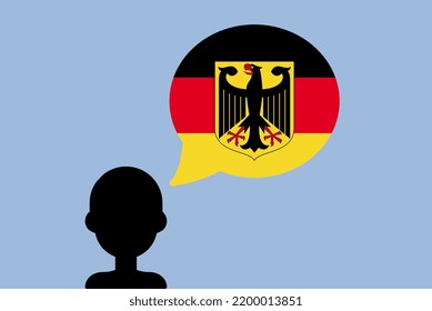 Germany flag with speech balloon, silhouette man with country flag, liberty and independence idea, Germany flag vector on talking bubble, learning German language