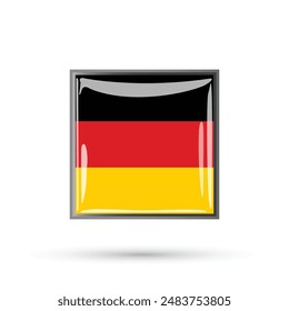 Germany flag square glossy 3d. National flag of germany shiny elegant creative isolated vector illustration on white background. Framed flag of Germany in square shape super shining for celebrations