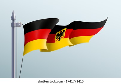 Germany flag state symbol isolated on background national banner. Greeting card National Independence Day of the Federal Republic of Germany. Illustration banner with realistic state flag of FRG.