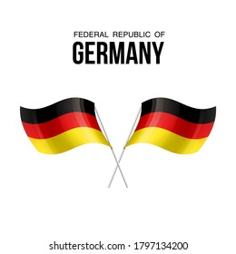 Símbolo del estado de la bandera de Alemania aislado en una bandera nacional de fondo. Tarjeta de saludo Día Nacional de la Independencia de la República Federal de Alemania. Cartel de ilustración con bandera de estado realista de FRG.