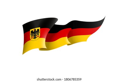 Símbolo del estado de la bandera de Alemania aislado en una bandera nacional de fondo. Tarjeta de saludo Día Nacional de la Independencia de la República Federal de Alemania. Cartel de ilustración con bandera de estado realista de FRG.