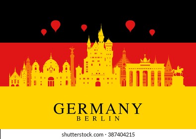 Germany, Flag travel landmark. Vector and Illustration