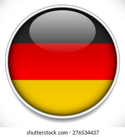 Germany flag vector icon, badge with glossy effect and metallic border